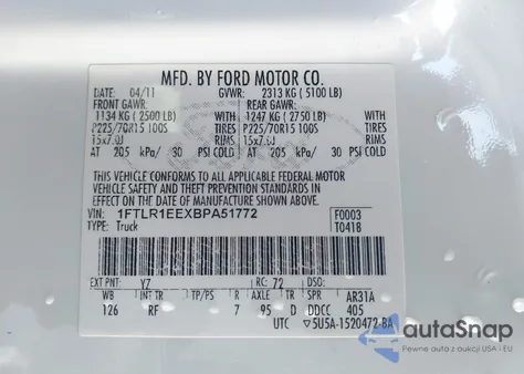 2011 Ford Ranger Xl z USA, uszkodzony, nr VIN 1FTLR1EEXBPA51772